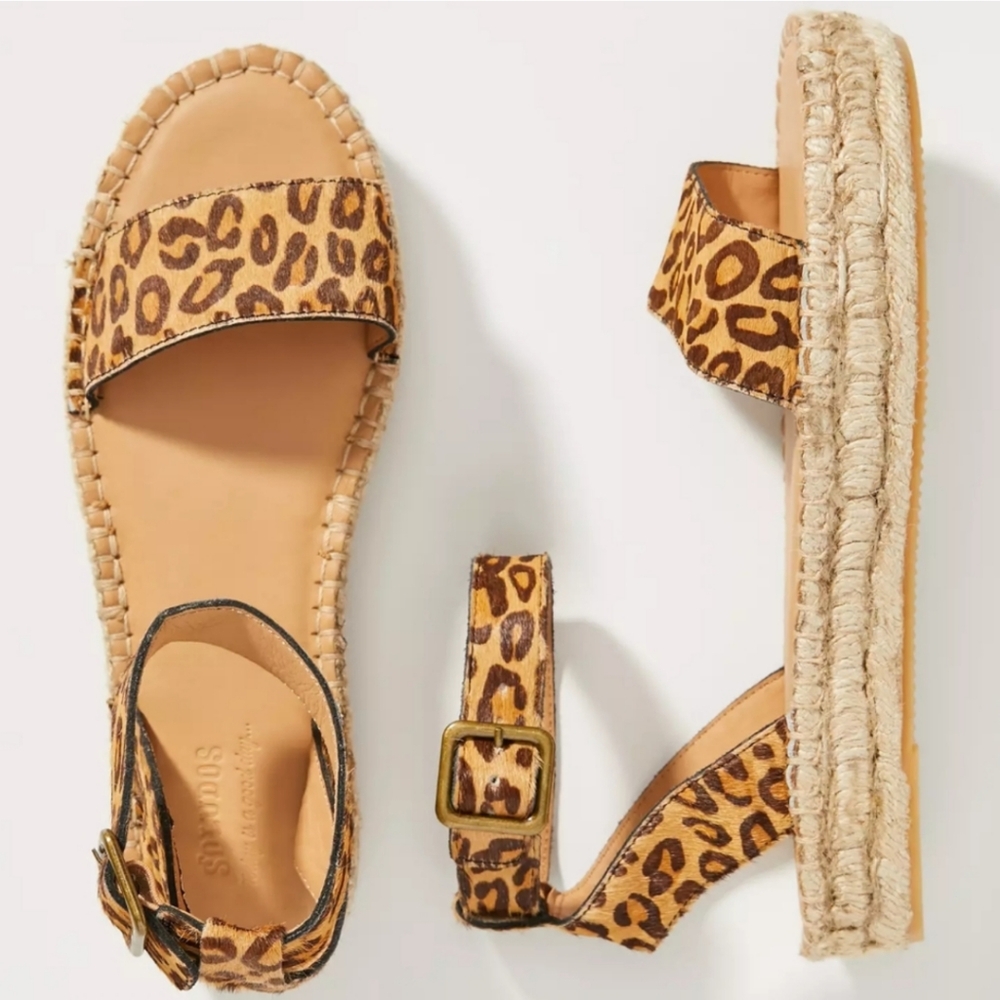Soludos leopard/cheetah calf hair ankle strap espadrille sandals